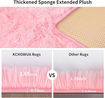 KICHOWUA Thick Area Rug 5x7 Pink Fluffy Shag – Ultra Soft Plush Fuzzy Washable Thickened Non-Slip Fuzzy Carpet for Girls Bedroom Living Room, Modern Furry Shaggy Rug for Kids Nursery Boys Dorm Room