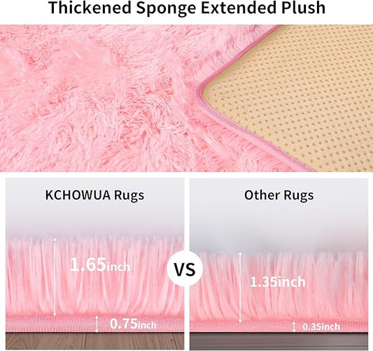 KICHOWUA Thick Area Rug 5x7 Pink Fluffy Shag – Ultra Soft Plush Fuzzy Washable Thickened Non-Slip Fuzzy Carpet for Girls Bedroom Living Room, Modern Furry Shaggy Rug for Kids Nursery Boys Dorm Room