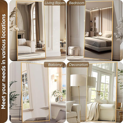Antok Full Length Mirror, 78"x38" Oversized Floor Mirror Freestanding, Full Body Floor Standing Mirror with Stand, Hanging Mounted for Living Room Cloakroom,Gold,Rect Style