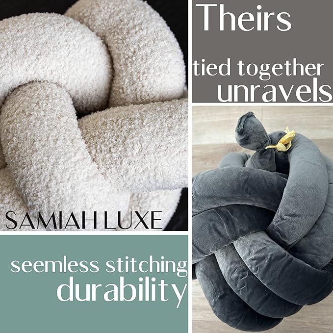 SAMIAH LUXE Sage Green Teddy Boucle Knot Pillow Ball 12", Permanently Stitched Knotted Decorative Throw Pillow, Natural Kapok Fill, Round Accent Pillow for Couch Sofa Bed, Boho Home Decor