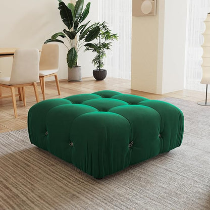 Modular Green Sectional Couches for Living Room, Modern Luxury Velvet Bubble Couch with Reversible Chaise Ottoman, Deep Seat Cloud Sectional Sofa (Ottoman, Green)