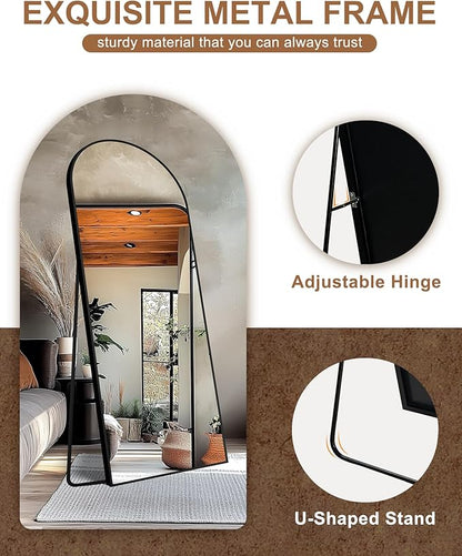 Delma Full Length Mirror, Large Floor Mirror for Wall, Bedroom, Bathroom, Living Room with Aluminium Frame (Stand, Arch 75x35-Black)