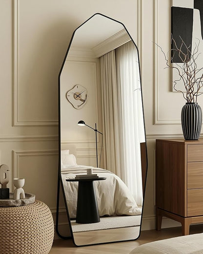 Antok Full Length Mirror, 71"x28" Floor Mirror, Free Standing Wall Mounted or Leaning Full Body Mirror with Aluminum Alloy Frame, Diamond Irregular for Bedroom Entryway Cloakroom, Black