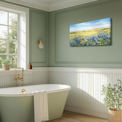 crmotu Landscape Wall Art, Nature Wall Art, Large Wall Decor, Coastal Meadow Canvas Painting, Countryside Scenery Pictures Wall Decor Living Room Bedroom Bathroom Kitchen Art Prints 20x40inch
