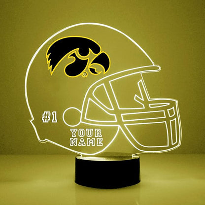 Custom University of Iowa (UI) Hawkeyes Football Helmet LED Sign Night Light Lamp with Remote, Personalized Name, Text, Officially Licensed from The CLC by Mirror Magic Gifts, Made in The USA