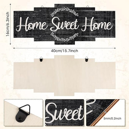 Jetec Home Sweet Home Sign, Rustic Wood Room Wall Decor, Farmhouse Plaque Wall Hanging Wooden Sign for Bedroom, Living Room, Wedding Decor(Black)