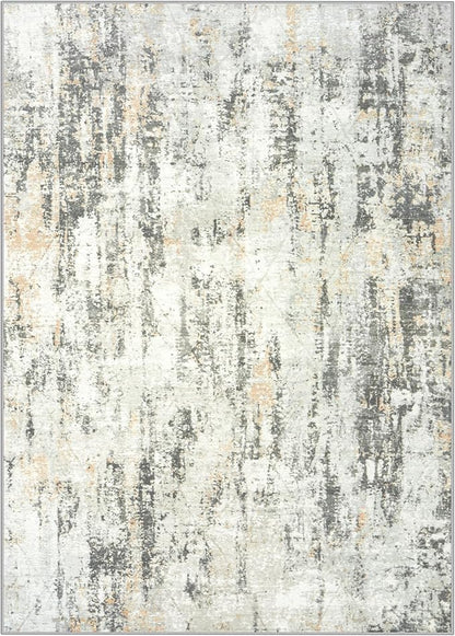 9x12 Area Rugs Washable Rug: Modern Abstract Living Room Rug Soft Anti-Skid Thin Carpet Indoor Floor Non-Shedding Carpets for Bedroom Dining Room Farmhouse Nursery Home Office Grey Brown