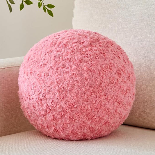 Ball Pillow, Decorative Round Pillow for Couch n, Circle Throw Pillows, Perfect Ball Pillows for Couch, Stylish Decorative Pillows, Versatile Round Throw Pillow (Grey Pink, Mini-8.6 Inches)