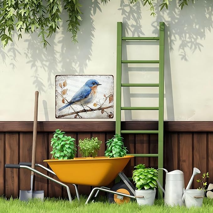 ARTWALLURE Bluebird Watercolor Vintage Metal Sign Rustic Wall Decor Iron Painting Nature Inspired Print Poster 12x16inch