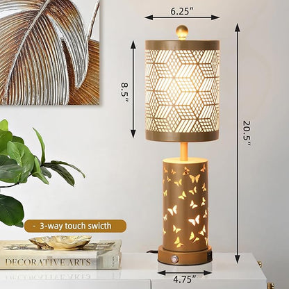 Warm White Butterfly Night Light - USB Cordless Table Lamp with Rotating Projection, Portable Bedside Light for Bedroom, Coffee Shop, Gifts for Women, Mom, Birthday (Gold Lamp)