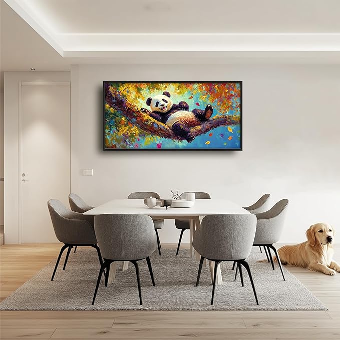 Panda Large Wall Art for Living Room Autumn Nature Tree Fall Decor Funny Animal Pictures Canvas Prints Extra Large Framed Artwork Oversized Painting for Modern Home Bedroom Kitchen 30"x60"
