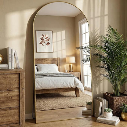 Full Length Mirror, 78"x38" Arched Full Body Mirror, Floor Mirrors with Stand, Body Mirrors Standing Hanging Leaning Against Wall,Aluminum Frame Mirrors for Bedroom Cloakroom,Living Room,Gold