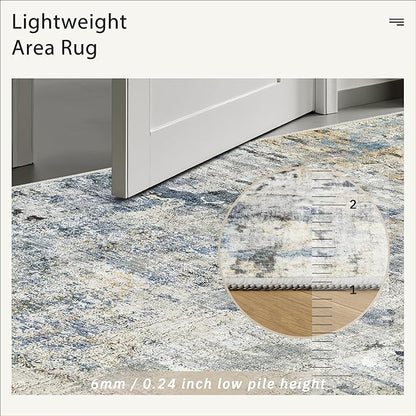 Soalmost Abstract Rug 5x7 Machine Washable Area Indoor Blue Yellow Low Pile Non-Slip Foldable Thin Accent Rugs for Bedroom Living Room Dining Room