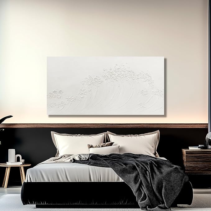 Yuaxker Abstract Wall Art Wave Wall Decor White Canvas Painting Personalized Artwork for Living Room Bedroom Dining Room Office Home Decor 24x48 Inch
