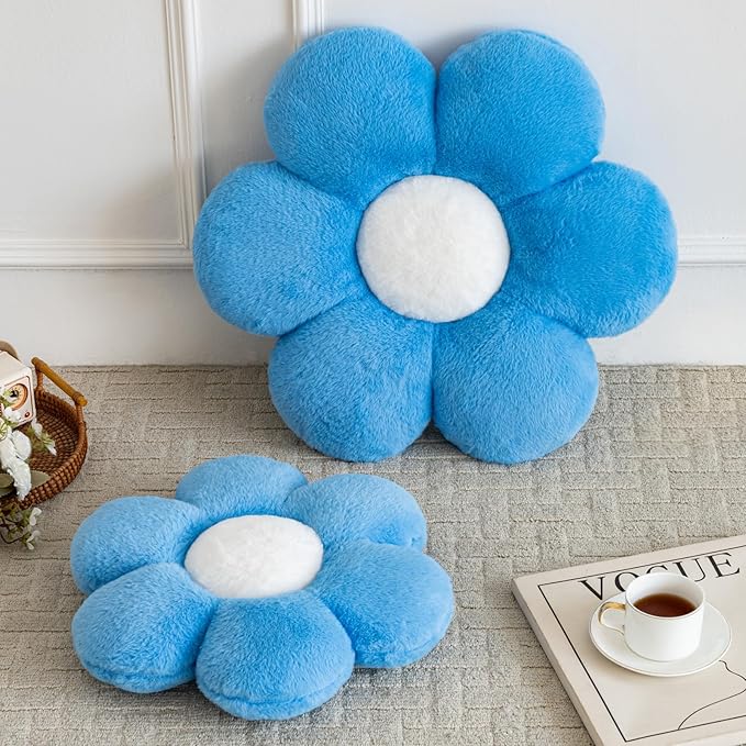 Flower Pillows, Decorative Pillows for Couch, Cute Daisy Pillow for Bed, Flower Shaped Decorative Throw Pillow Room Decor (Blue, 14.9 Inches)