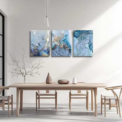 Blue Abstract Canvas Wall Art For Living Room Bedroom Wall Decor Office Pictures Watercolor Wall Paintings Bathroom Home Decoration Posters Prints Artwork 12'' X 16'' 3 Piece Set