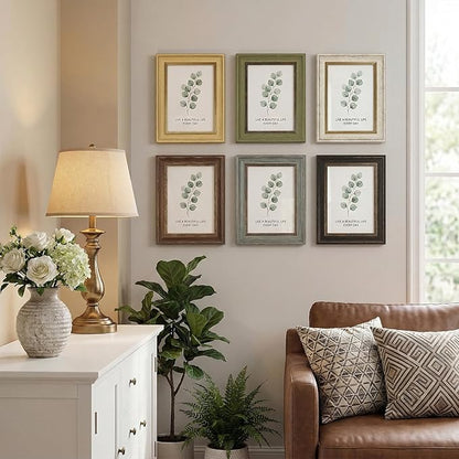 POZEAN 5x7 Picture Frames Set of 6 with Mat for 4x6 Photos, 5 x 7 Frames for Pictures – Vintage Multi Color Photo Frames with Gold Trim, Shatterproof HD Plastic Cover for Wall & Tabletop Display Home Decor
