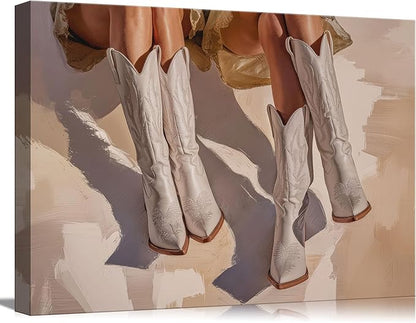 Trendy Girly Cowgirl Boots Canvas Wall Art Coastal Cowgirl Preppy Room Wall Decor Picture Girly Western Cowgirl Boots Poster Print Painting for Living Room Bedroom Teen Girls Apartment Decoration