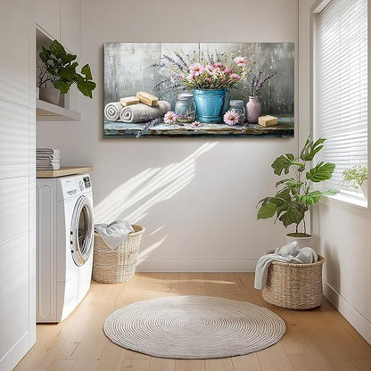 SERIMINO Still Life Large Wall Art, Nature Wildflower Canvas Art Prints, Cozy Scene Retro Aesthetic Painting, Earthy Wall Pictures for Living Room Bathroom Laundry Room Rustic farmhouse Decor 29"X57"