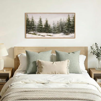 HPNIUB Green Pine Tree Landscape Framed Wall Art Set,Modern Foggy Forest Wall Decor,Nature Tree Woodland Printing,Calming Nordic Wilderness Scenic Artwork for Living Room, Bedroom,Office-20''x40''