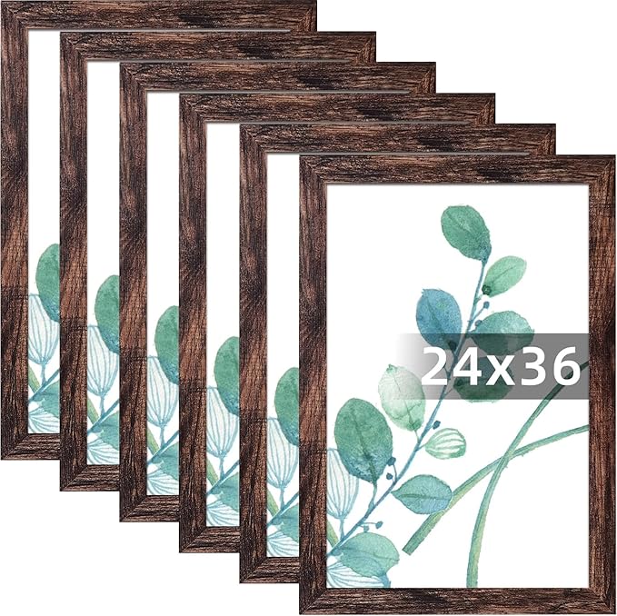 SESEAT 24x36 Frame Rustic Brown Set of 6, Gallery Poster Picture Frames for Wall Mounting