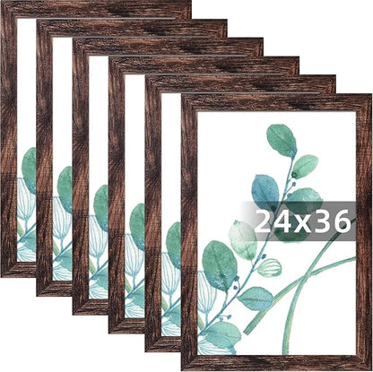 SESEAT 24x36 Frame Rustic Brown Set of 6, Gallery Poster Picture Frames for Wall Mounting