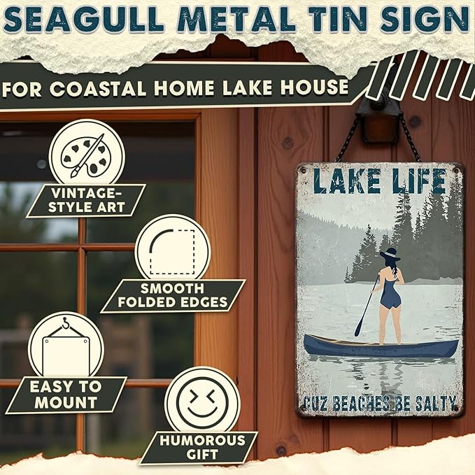 Metal Tin Sign Lake Life Decor Vintage Rustic Nautical Wall Art Is Better At The Water Gift For Cottage Owners Cabin Porch Bar Home Relaxing Decor 8x12 Inch