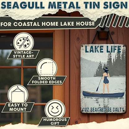 Metal Tin Sign Lake Life Decor Vintage Rustic Nautical Wall Art Is Better At The Water Gift For Cottage Owners Cabin Porch Bar Home Relaxing Decor 8x12 Inch