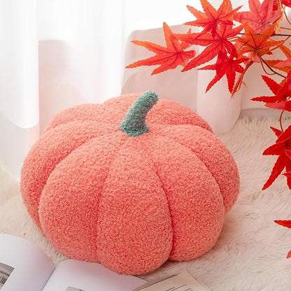 Kajaia 1 Pcs Simulated Pumpkin Plush Pillow 11 x 9.5 Inch 3D Cushion Fall Decorations Stuffed Throw Pillows Toy for Fall Halloween Thanksgiving Bedroom Sofa Couch Supplies (Pink)