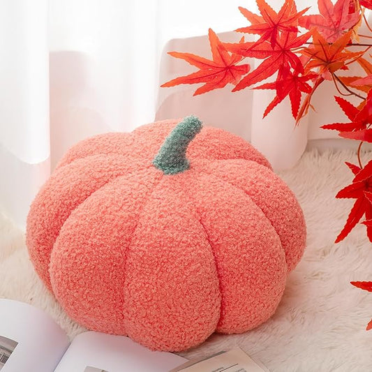 Kajaia 1 Pcs Simulated Pumpkin Plush Pillow 11 x 9.5 Inch 3D Cushion Fall Decorations Stuffed Throw Pillows Toy for Fall Halloween Thanksgiving Bedroom Sofa Couch Supplies (Pink)
