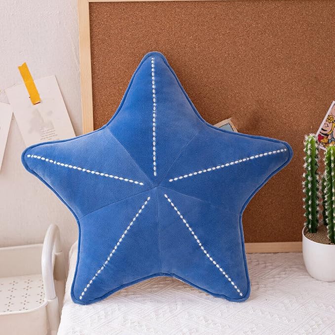 Starfish Shell Pillow Plush car Cushion Bedside Sofa Home furnishings Dormitory Office mat (19.6in, Star Blue)