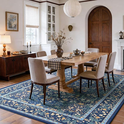 AMADA HOMEFURNISHING 5x7 Area Rug, Washable Living Room Rug with Non-Slip Backing, Low Pile and Durable Edge Binding, Vintage Soft Floral Rugs for Living Room, Bedroom, Dining Room