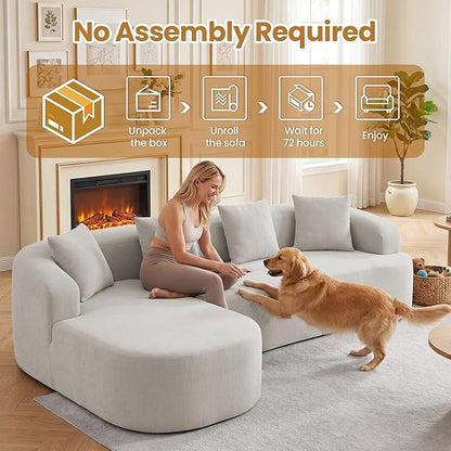 103" L Shaped Boneless Sectional Couches for Living Room, Curved Modular Sectional Sofa with Chaise, Modern Cloud Couch Deep 3 Seat No Assembly, Light Grey