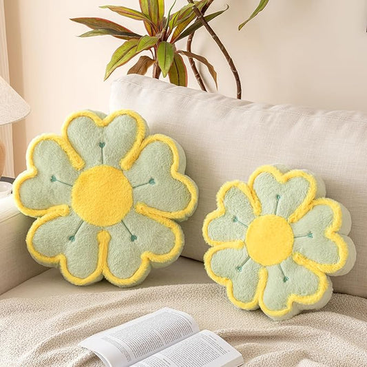 Flower Shaped Decorative Throw Pillow Cushion for Bed Couch, Cute Flower Plush Throw Pillows Home Decor Floor Pillow Seating Cushions (Light Green, 13.7 Inches)
