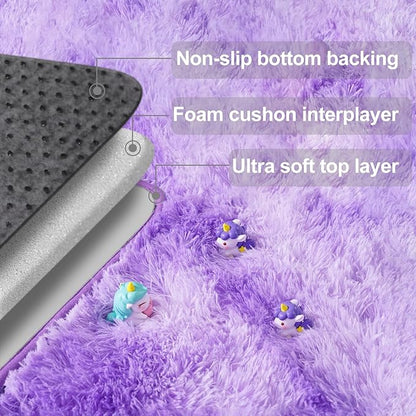 qulint 9x12 Rug for Living Room, Soft Shag Large Area Rug for Bedroom Shaggy Fluffy Nursery Carpet, Plush Fuzzy Alfombra for Boy and Girl Dorm Playroom Home Decor (9ft x 12ft, Tie-Dyed Purple)