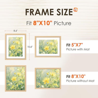 FIXSMITH 8x10 Picture Frame Bulk-6 Pack, Photo Frame with HD Plexiglass, Display Pictures 5x7 with Mat or 8x10 Without Mat, Natural Picture Frames Collage Wall Decor, Wall & Tabletop Picture Frames