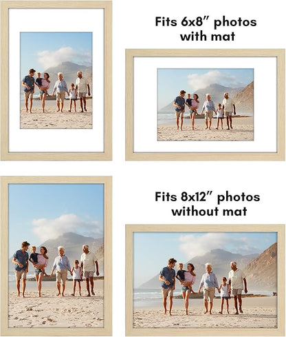 Americanflat 8x12 Picture Frame with Polished Plexiglass - Set of 5 - Use as 6x8 Frame with Mat or Display 8x12 Photo Without Mat - Galleria Collection - Picture Frames for Wall Display - Natural Oak