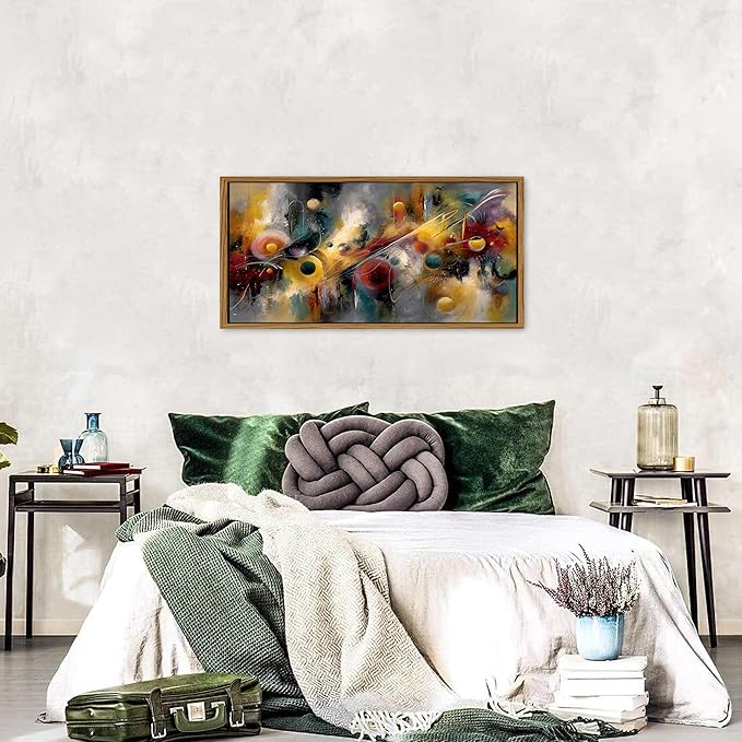 Abstract Music Canvas Wall Art Framed Colorful Rainbow Circle Picture for Living Room Modern Neutral Prints Minimalist Geometric Painting Contemporary Artwork for Office Bedroom Home Decoration 20x40