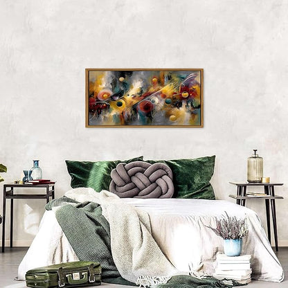 Abstract Music Canvas Wall Art Framed Colorful Rainbow Circle Picture for Living Room Modern Neutral Prints Minimalist Geometric Painting Contemporary Artwork for Office Bedroom Home Decoration 20x40