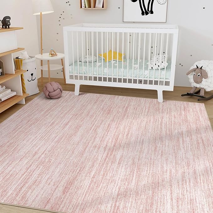Nakagishi 8X10 Area Rugs Living Room: Washable Large Vintage Rug Neutral Non-Slip Soft Stain Resistant Indoor Carpet for Bedroom Nursery Dining Room Office Playroom - Pink-01