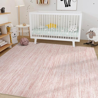 Nakagishi 5X7 Area Rugs Living Room: Washable Large Vintage Rug Neutral Non-Slip Soft Stain Resistant Indoor Carpet for Bedroom Nursery Dining Room Office Playroom - Pink-01