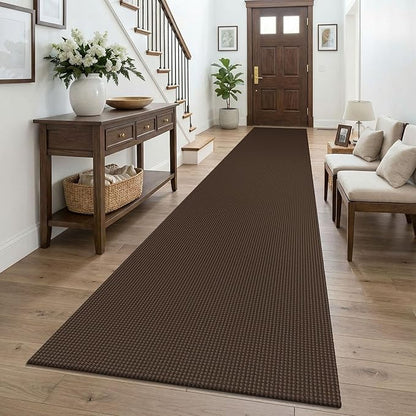 KOZYFLY Braided 2.5'x16' Runners Rugs for Hallway, Extra Long Washable Runner Rug, Woven Non Slip Kitchen Runner, Cotton Entryway Rug, Floor Carpet for Entry, Aisle, Hall, Brown/Dark Brown