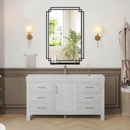 Black Bathroom Mirror with Shelf, 36" x 24" Mirror Wall Decor with Modern Art Rectangular Metal Frame for Living Room, Bedroom, Dining Room, Entryway