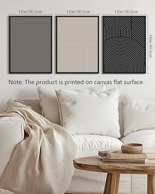 Drsoum Minimalist Abstract Wall Art Framed Modern Boho Neutral Line Wall Decor Mid Century Geometric Artwork Bedroom Living Room 12x16in Black Framed