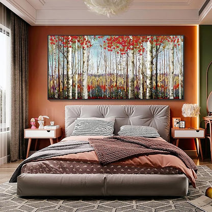 Large Canvas Wall Art - Framed Aspen Tree Oil Painting Style, Birch Tree Pictures for Living Room Wall Decor & Bedroom, 29x58 Modern Nature Artwork for Walls