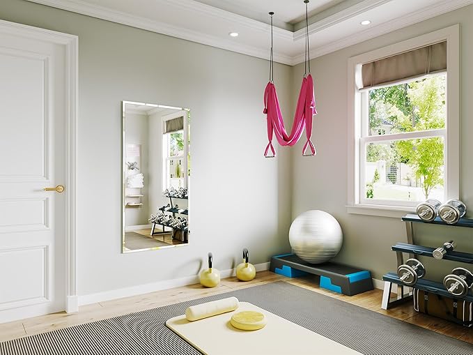 Frameless Bathroom Mirror for Wall, 24"x48" Beveled Bathroom Vanity Mirror, Wall Mount Mirrors for Bedroom Entryway Living Room Hangs Horizontally or Vertically