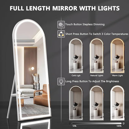 Hasipu 95" X 40" Full Length Mirror with Lights, White Frame Arch Led Mirror Full Length and 3 Colors Temperatures & Brightness Adjustable,Light Up Mirror Full Body for Bedroom Cloakroom Living Room