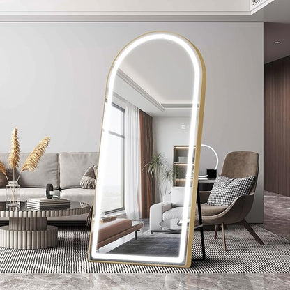 FENNIO Full Length Mirror with Lights, 70"x32" LED Full Body, Free Standing Lighted Floor Mirror, Wall Mounted Hanging Mirror for Bedroom, Salon, 3-Color Lighting, Tempered Glass
