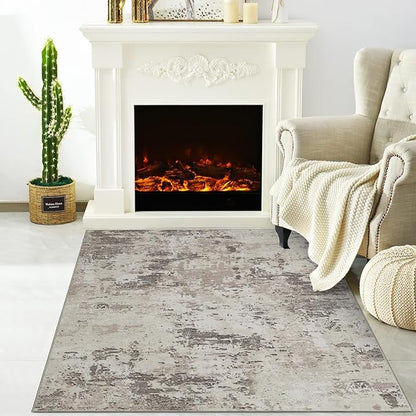 ROYHOME Modern Abstract 2x3 Area Rug Non Slip Non Shedding Low Pile Stain Resistant Rug for Entryway Kitchen Bedroom,Brown Grey