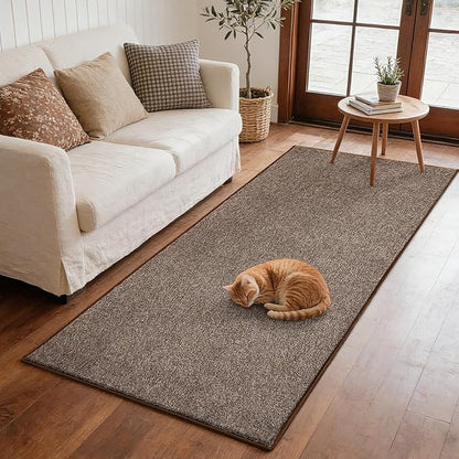 FinRèc 2x8 Washable Runner Rugs for Kitchen Hallway Bedroom, Low Pile Thin Rug Solid Color, Non-Slip Carpet Indoor for Home Decor (Brown/White)